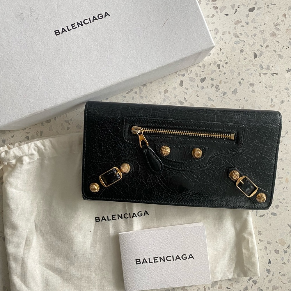 Balenciaga Agneau Black & Gold Wallet